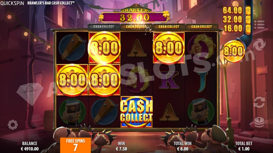 Free Spins bonus game where you can see two brawlers beneath the reels.
