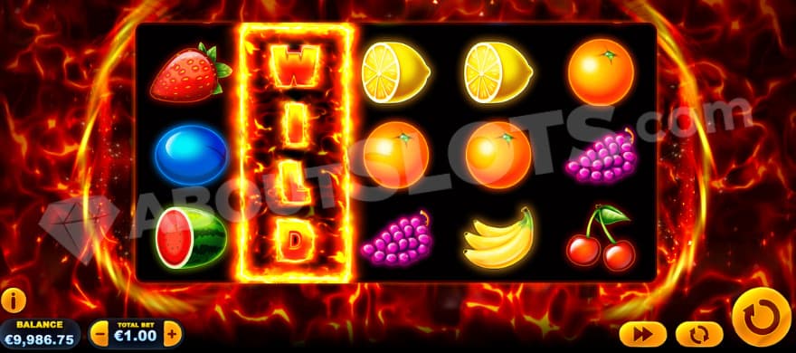 One fully expanded wild symbol on the second reel.