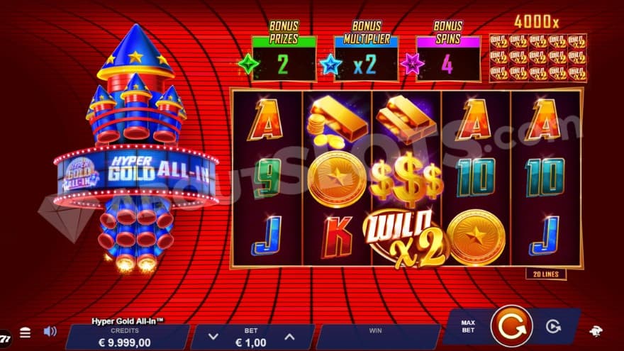 Base game with a 2X wild symbol on the middle reel.