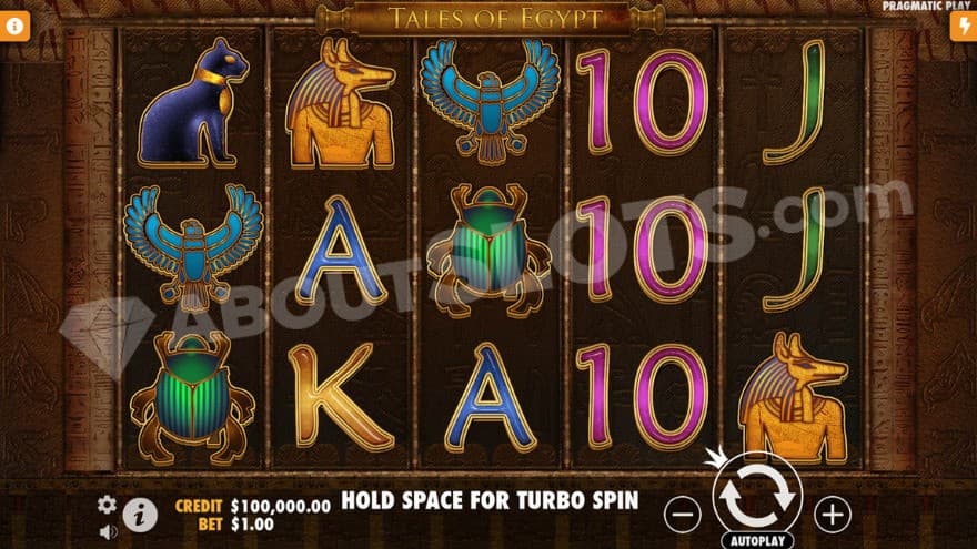 Tales of Egypt base game with a cat symbol on the first reel.