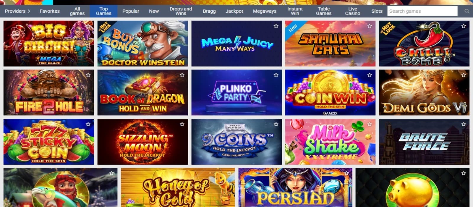 KikoBet Casino games page with the slot game icons and game categories above