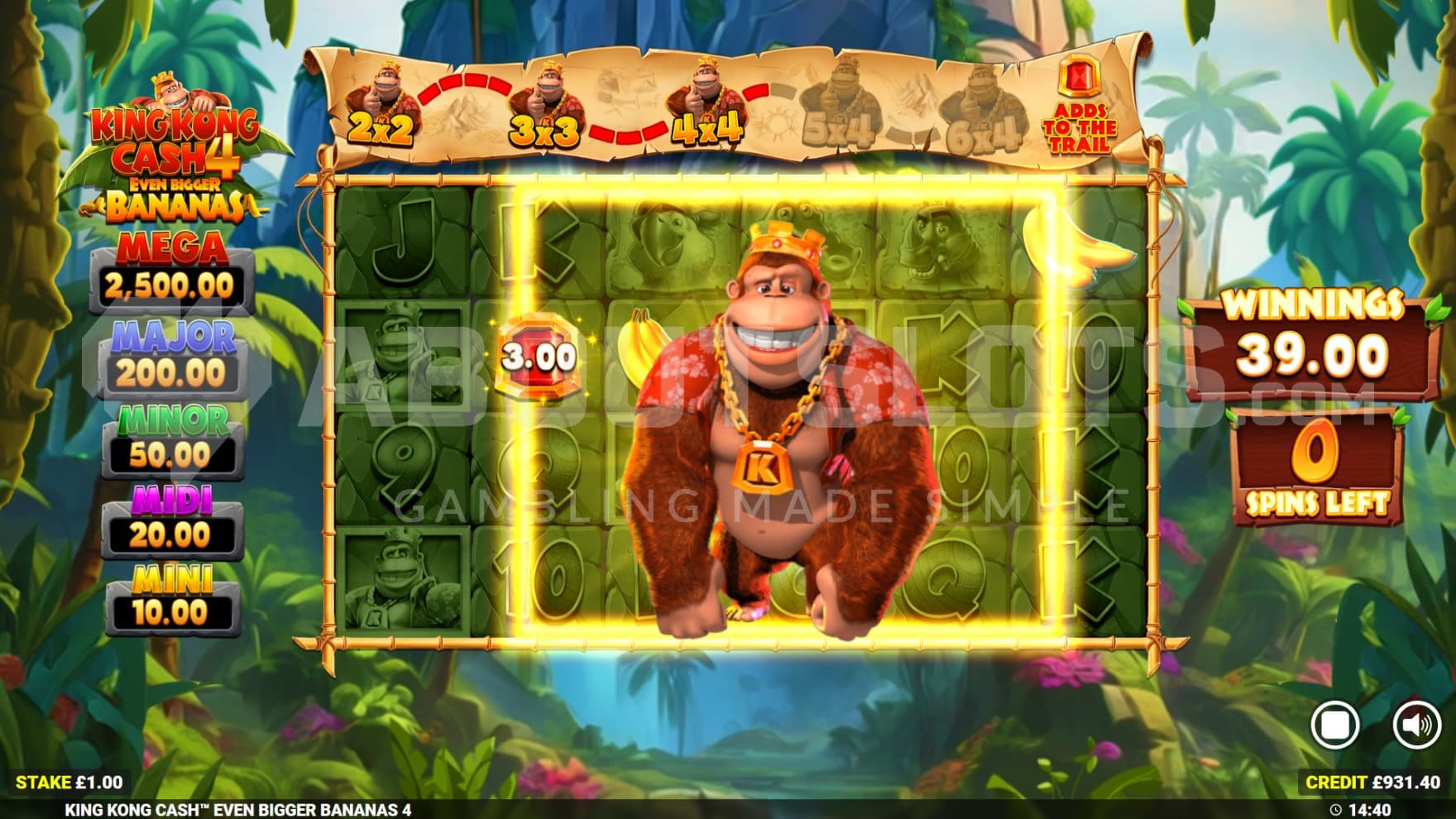 King Kong roams the reels, collecting symbols for each spin
