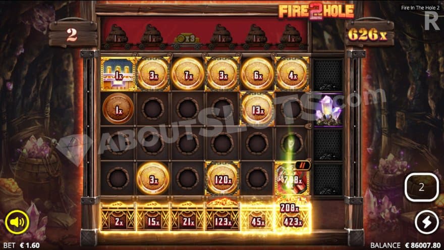 Bonus game with a crystal upgrade symbol on the right.