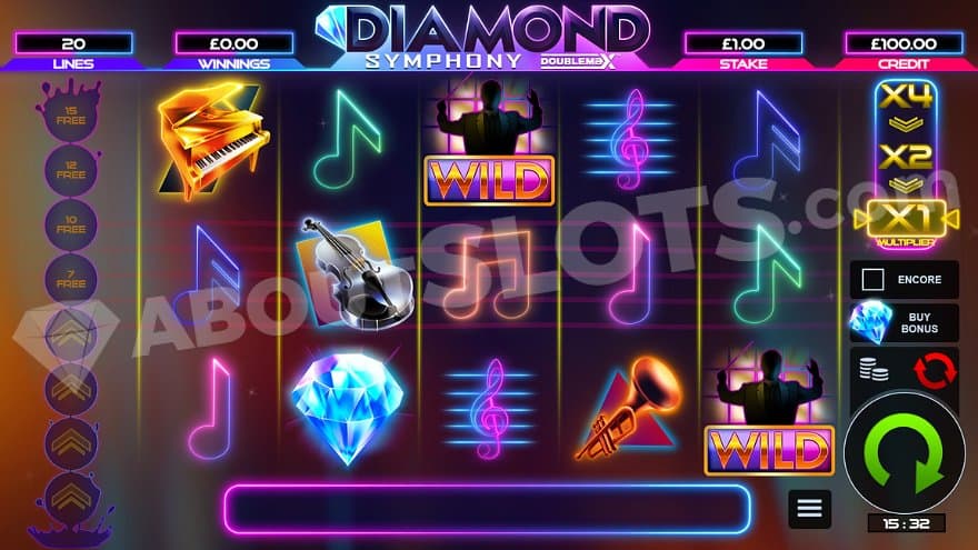 Music instruments and notes on a casino grid.