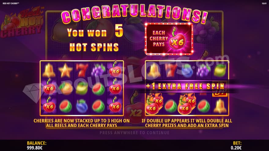 Hot Spins won, giving 5 free spins.