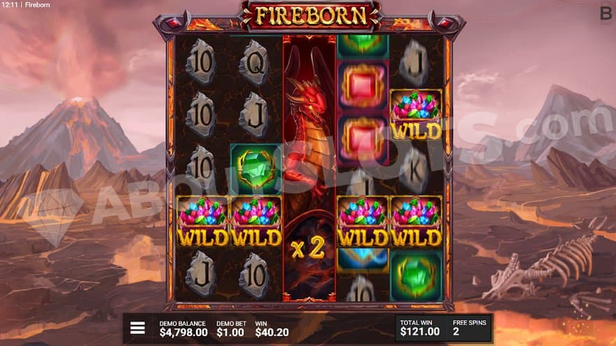 The Red Wild Dragon with a 2X multiplier on reel 3 in the free spins.
