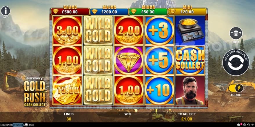 An image of the base game view, showing all the various symbols