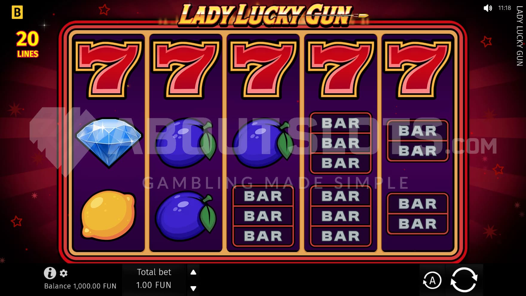 Classic Symbols such as fruits, BARs, and 7s fill the reels