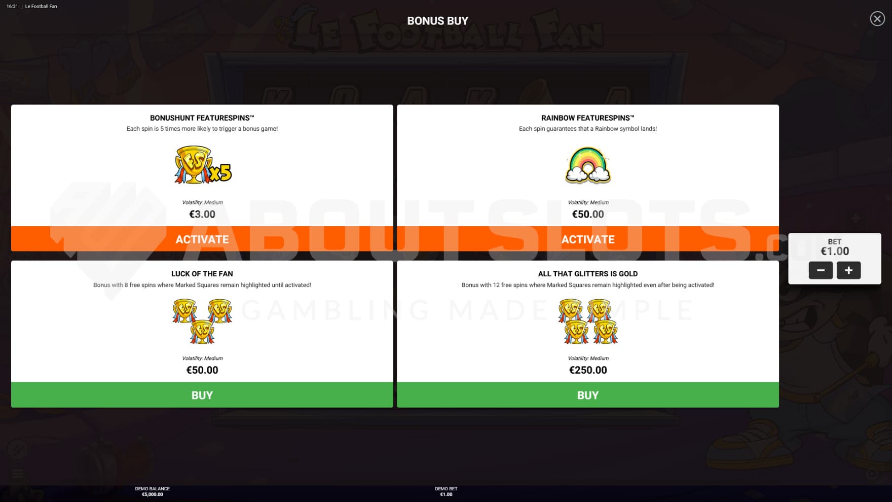 Choose between two featurespins and two feature buys to help kickstart the action