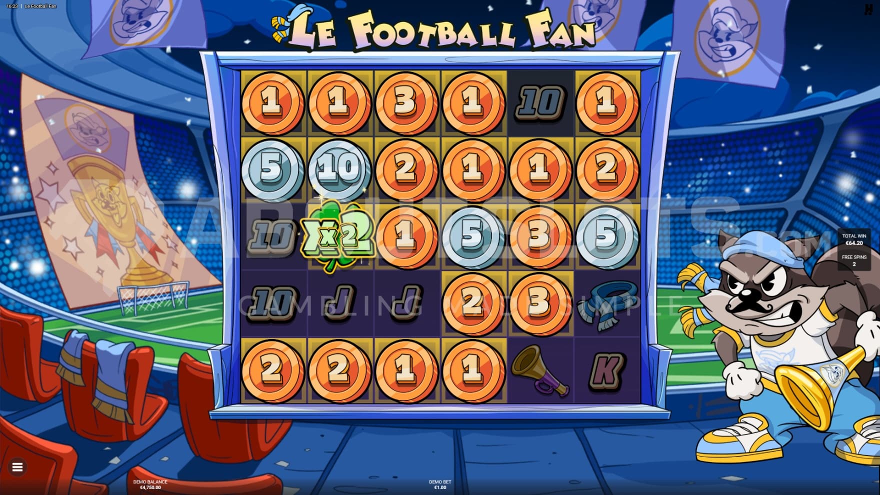 Set inside the stadium, the Free Spins brings with it additional bonuses to make wins more consistent