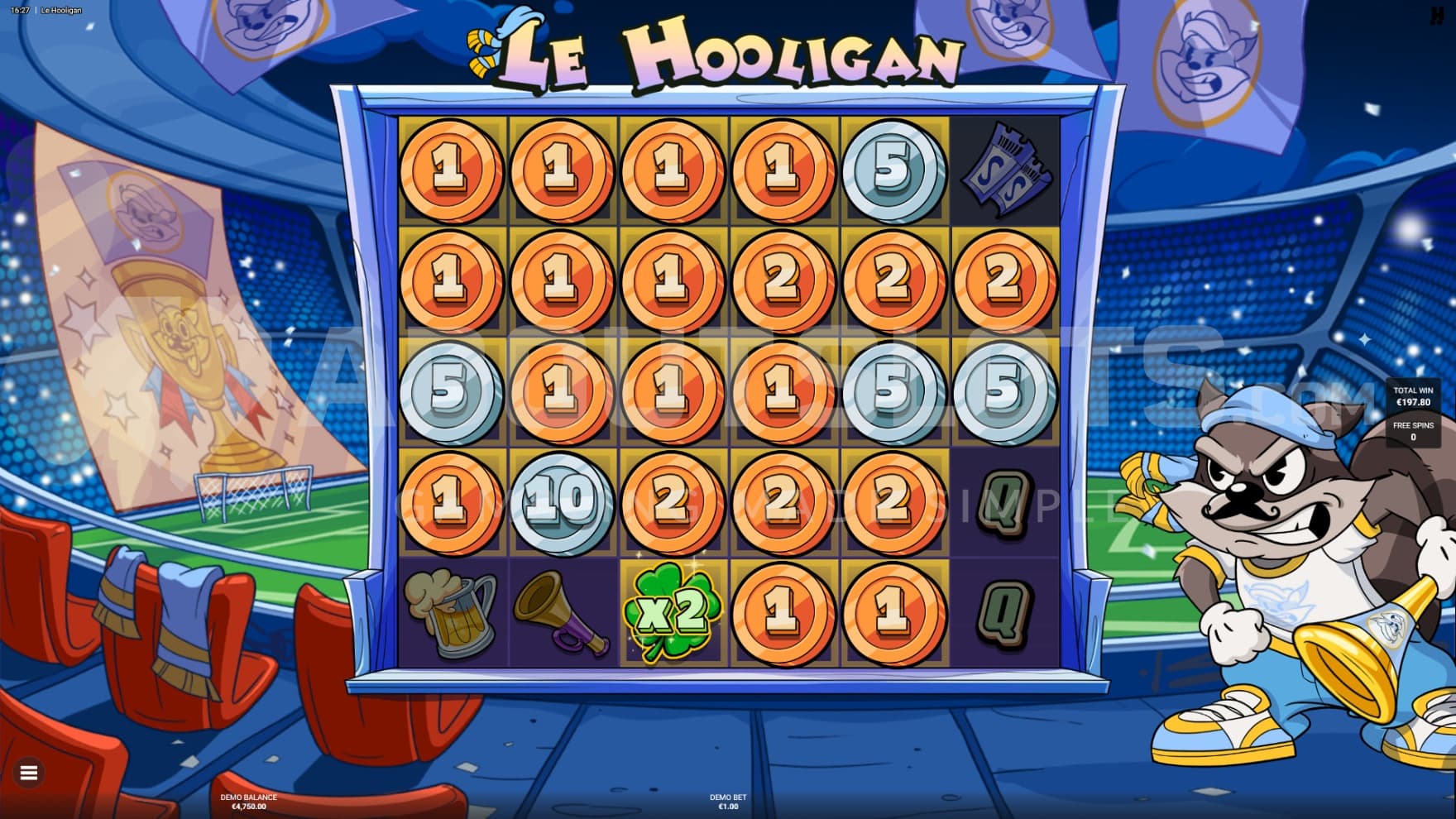 The Free Spins feature with Coin Symbols that have taken over the playing grid