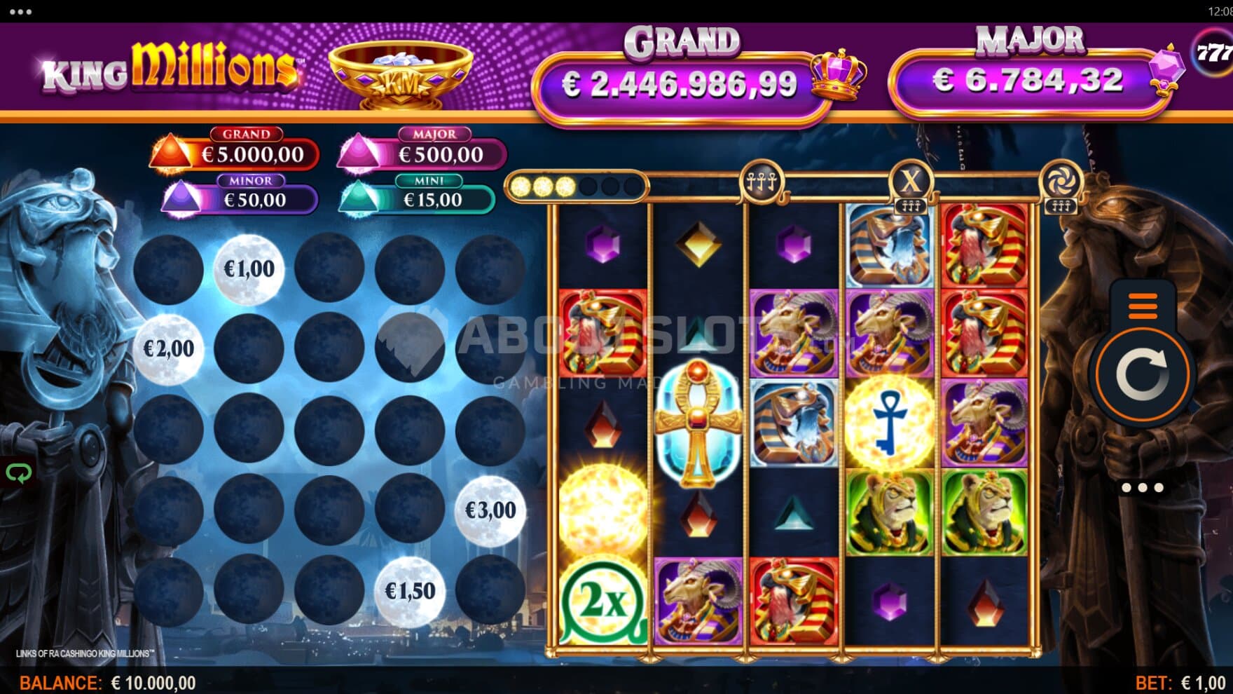 Two playing grids and two Ra's set the presentation for the game