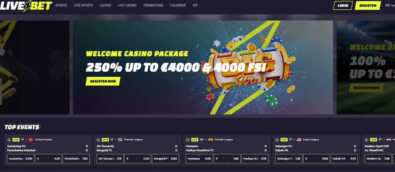 Livebet casino homepage invites players to claim a 140% match bonus on their initial deposit, up to a maximum of €500.