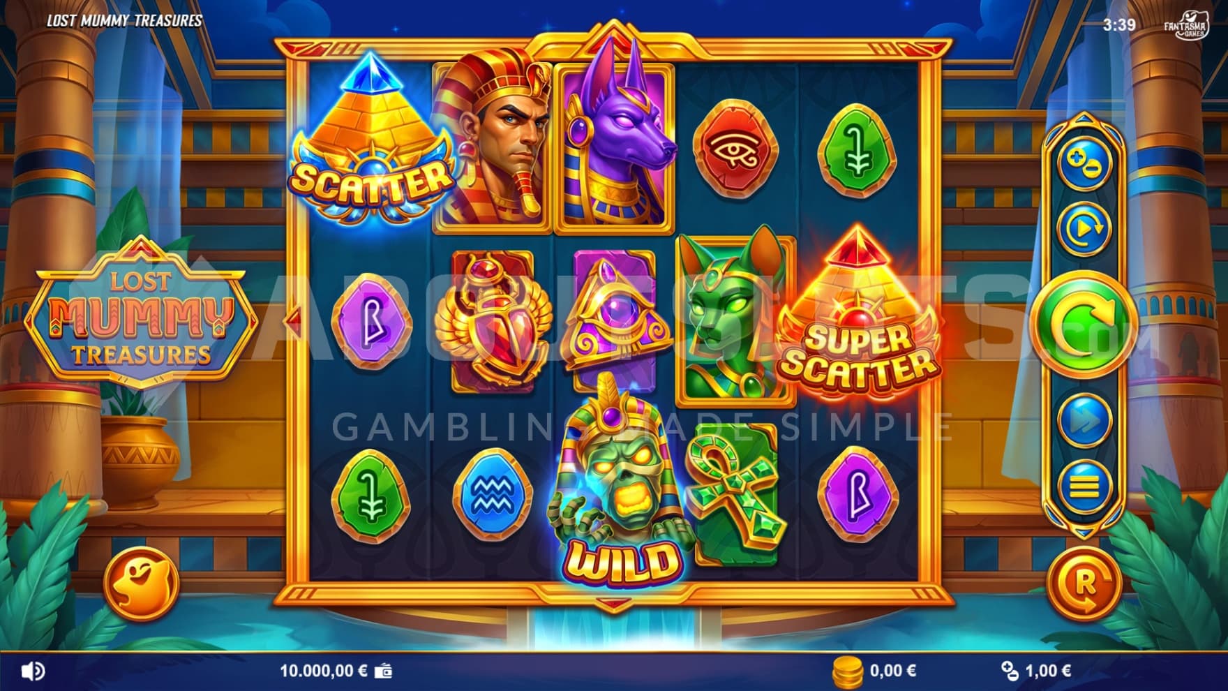 The base game is set in a beautifully vibrant temple with various gods and characters as symbols