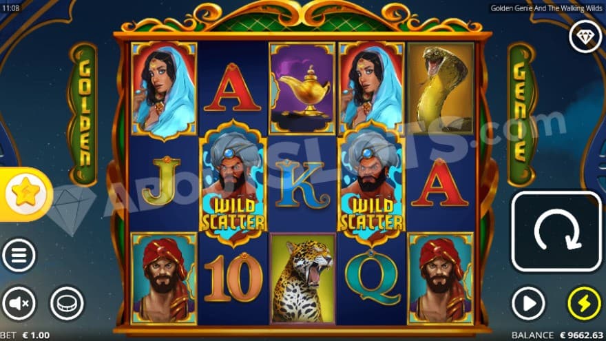 Base game with two wild scatter symbols on the reels.