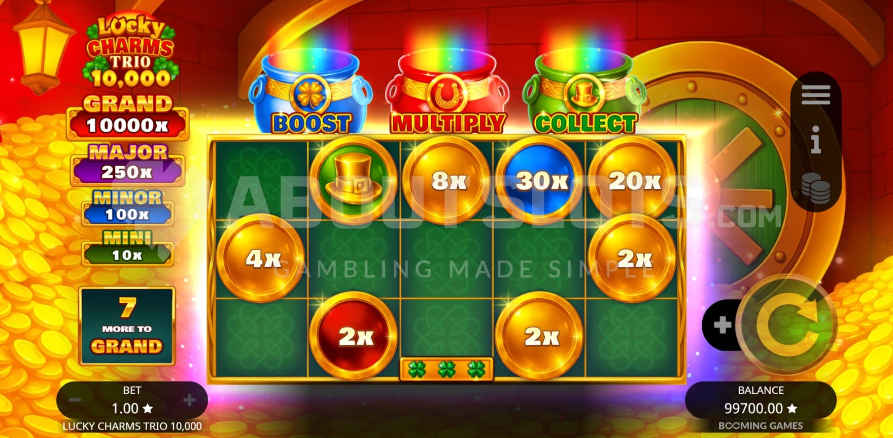 Grand Jackpot of 10,000X the bet displayed on left side