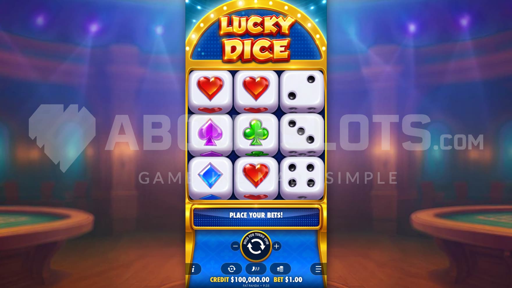 The base game playing grid shines with gold and blue