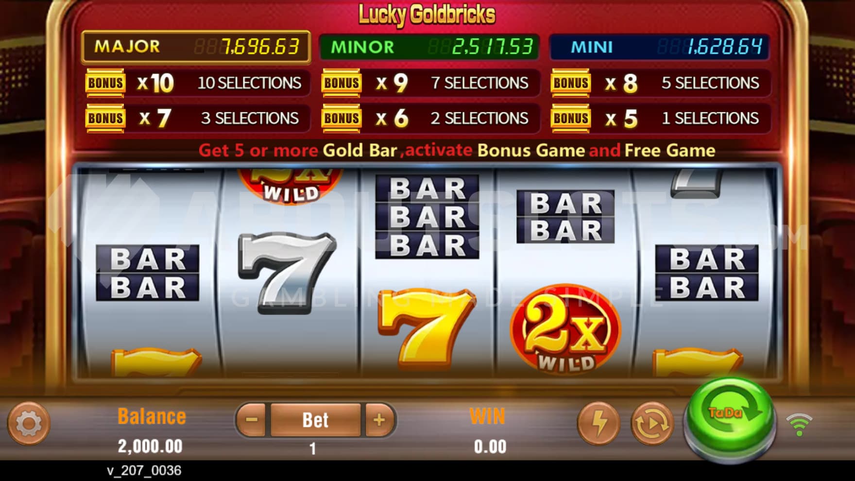 BAR and 7 Symbols take over the reels as you spin