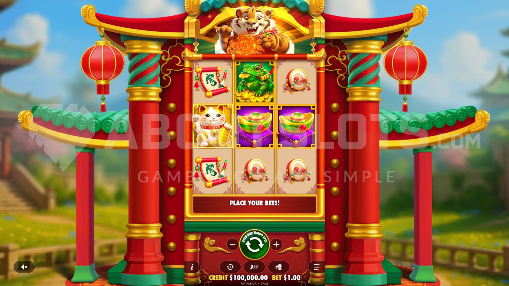 The Lucky Tiger sits above the playing grid