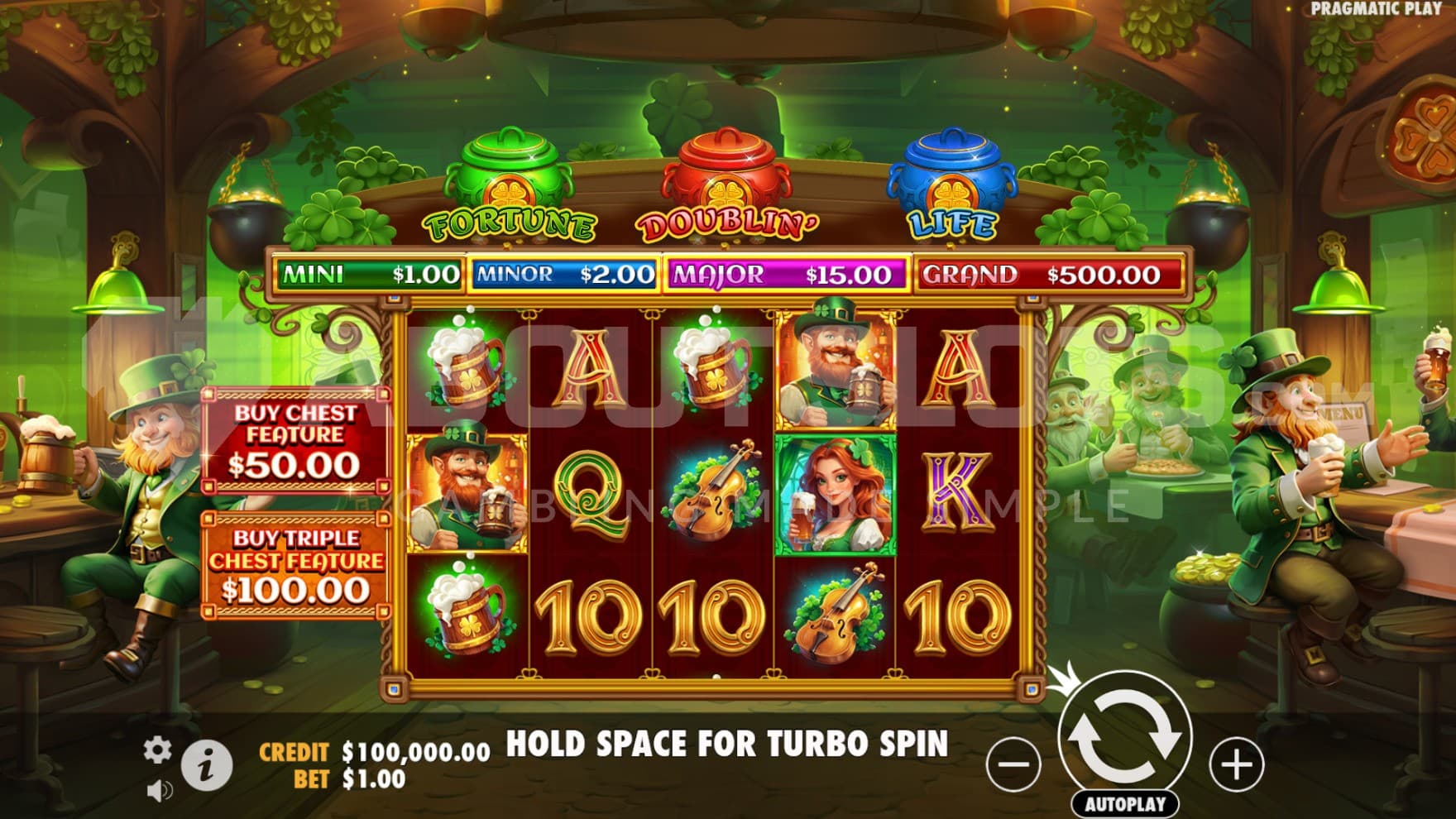 The base game set inside the pub with many leprechauns sitting about