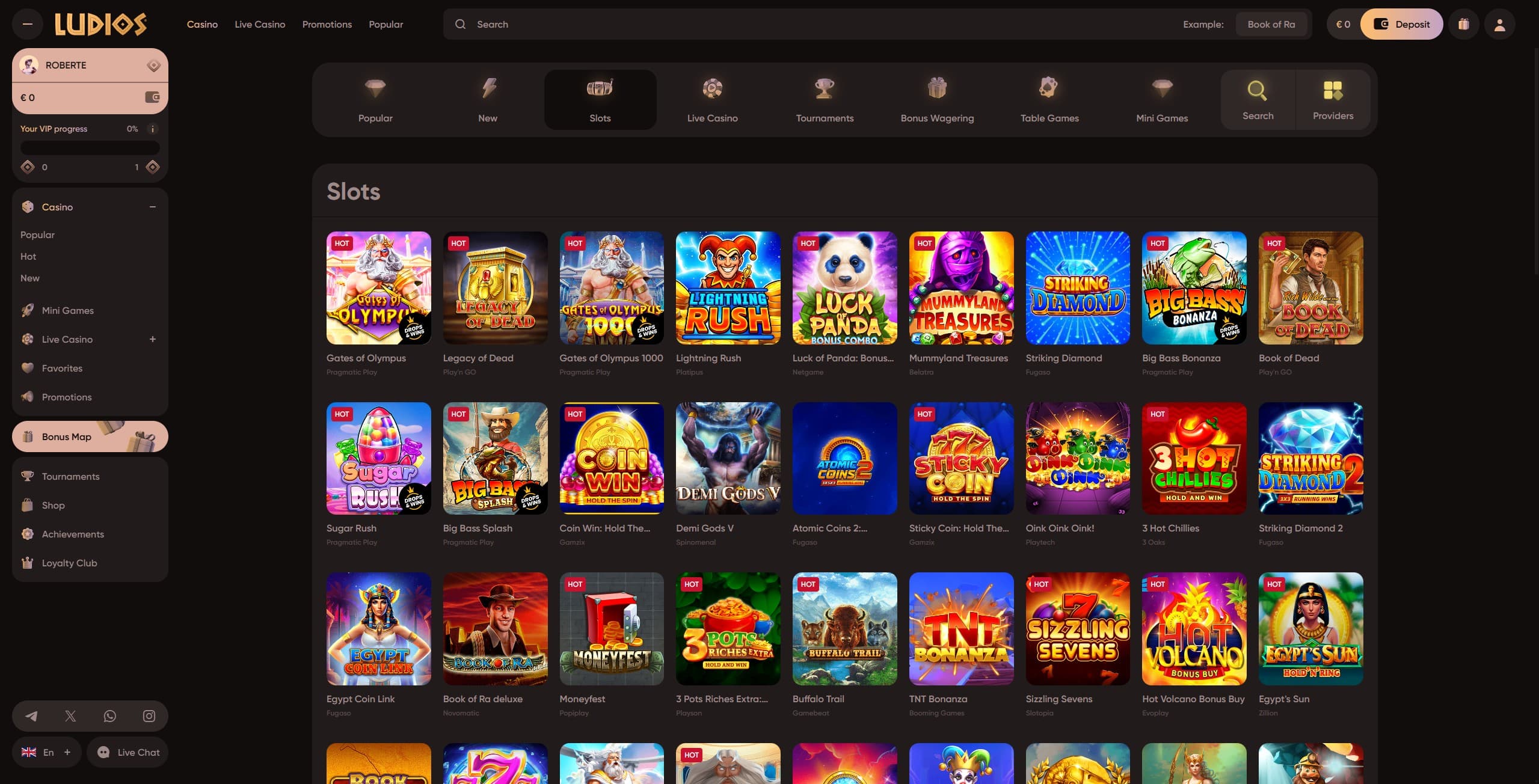 Ludios.io games page showing a selection of slot games
