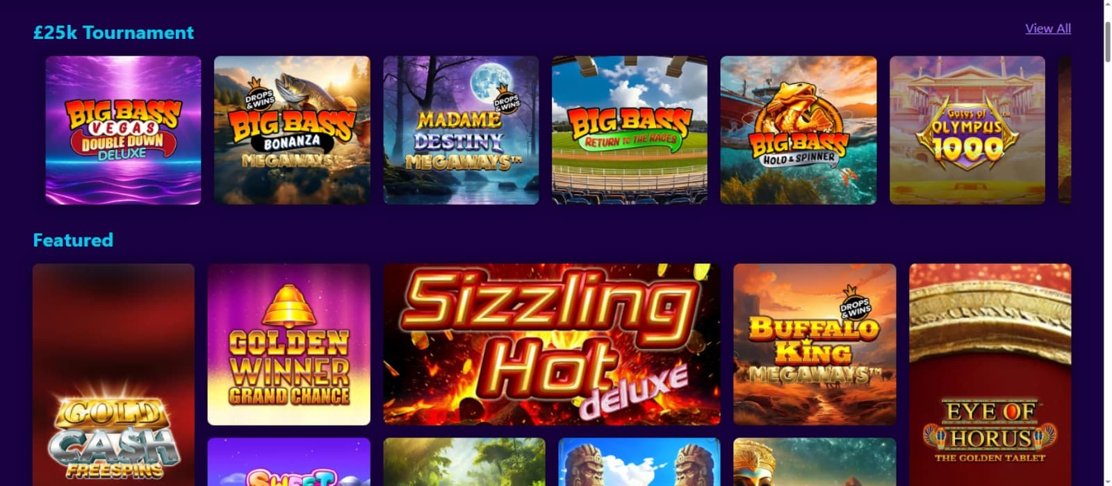 MagicalVegas Casino games page with the colorful slot game icons and game categories