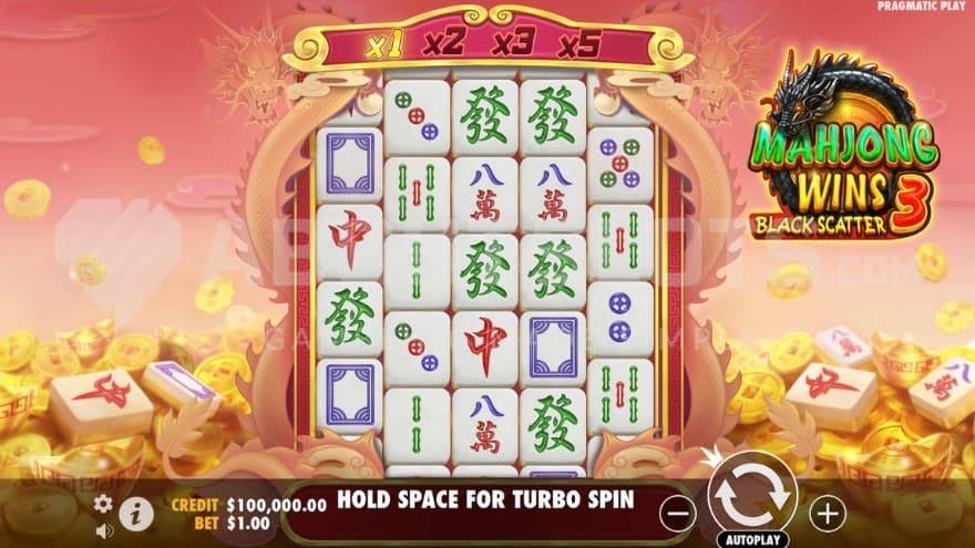 The playing grid is surrounded by dragons and gold coins