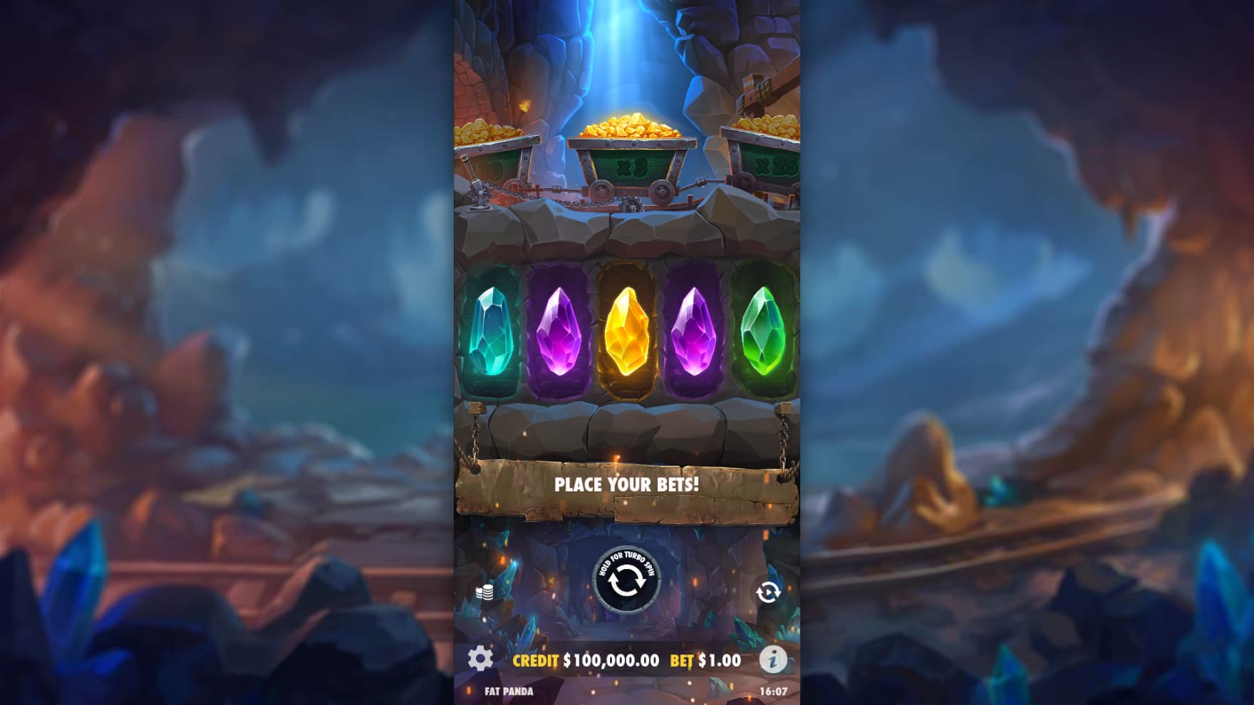 The base game is set in a underground mine filled with shiny gems