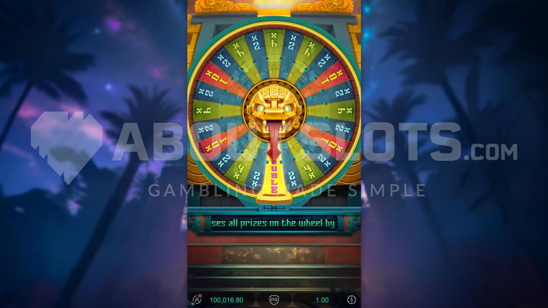 The Bonus Wheel comes with various sections with varying payouts and a Double Multiplier