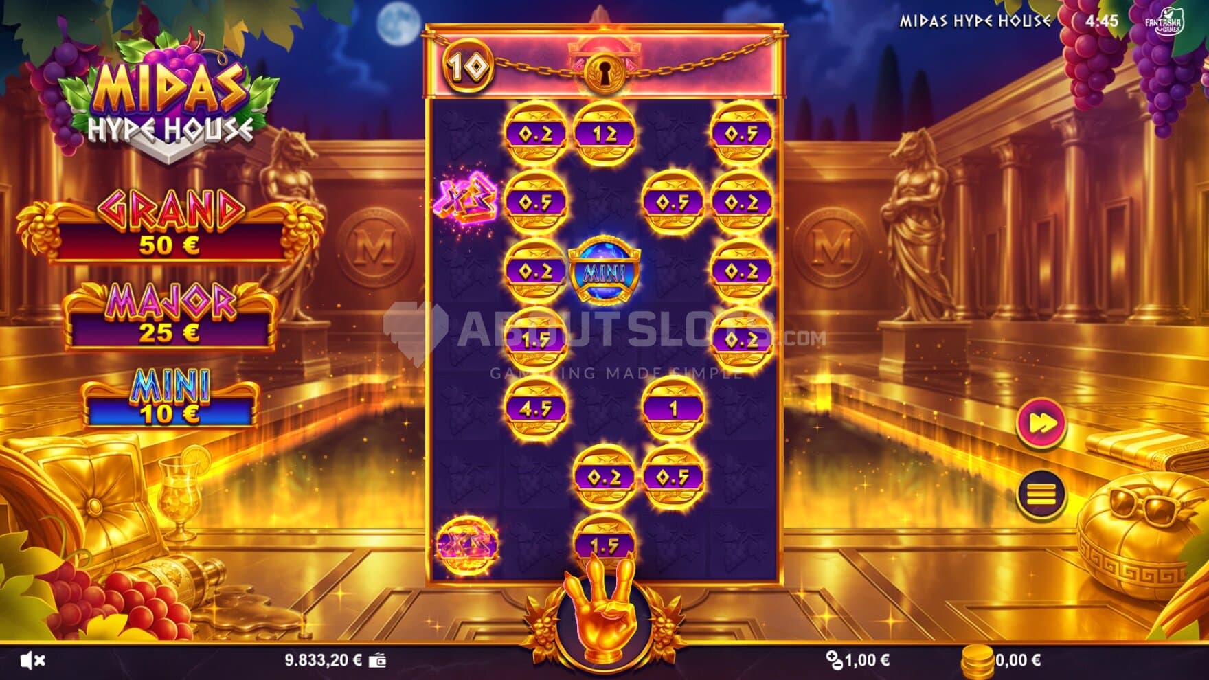 The bonus game gets progressively larger the more keys and symbols that you land