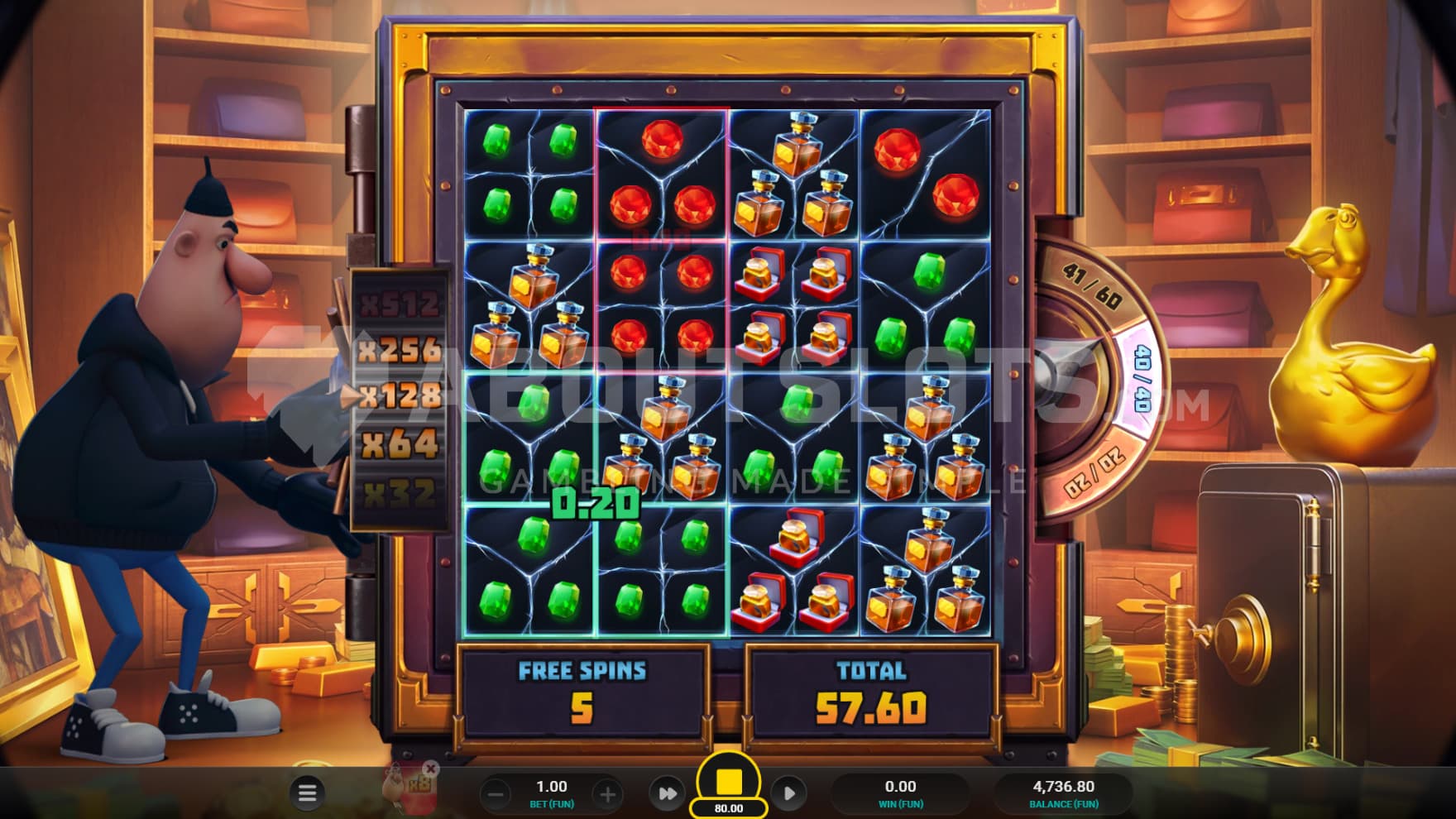 The Free Spins feature makes it easier to trigger back to back Brute Forces, leading to more ClusterBreaks, wins, and Multipliers