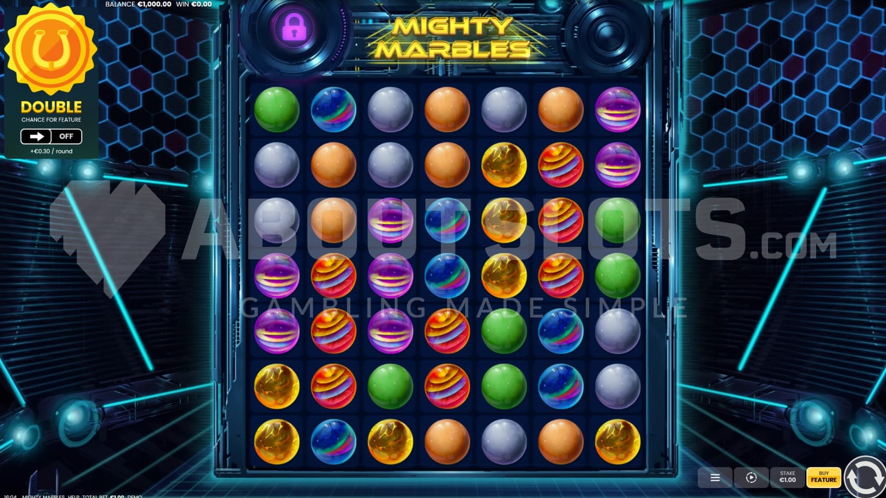 A range of colorful marbles take over the reels in Mighty Marbles