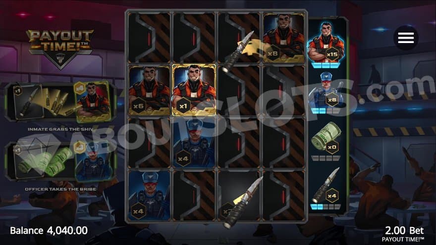 A 4x4 grid with inmates, officers, and bribes.