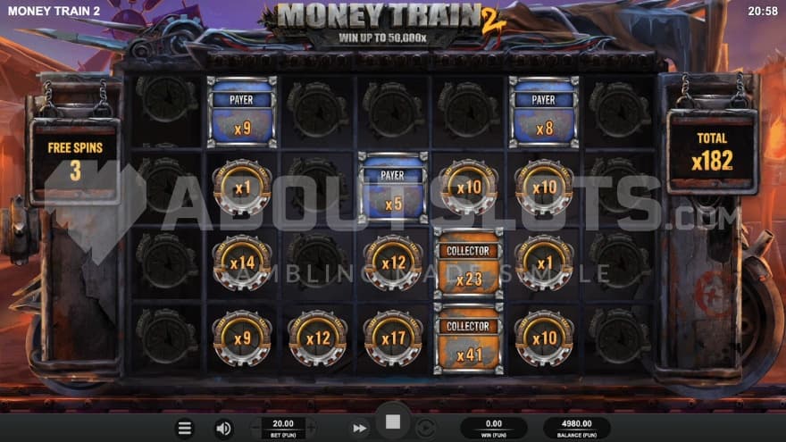 Money Cart Bonus Round with a current total win of 182X.