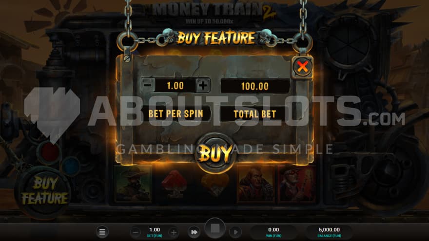 Bonus buy feature with an option to enter the bonus game directly for a cost of 100X the bet.
