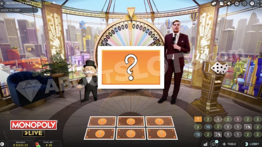 The Chance Segment feature with a game host standing on the right side of a chance card.