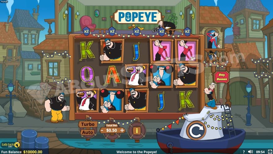 Base game with Olive Oyl on a balcony to the right.