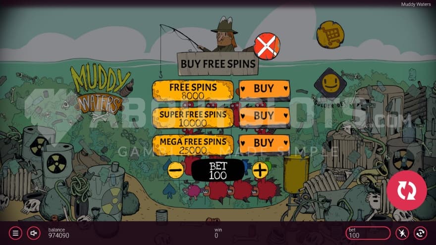 A feature buy sign pops up over the reels with the 3 different buy options