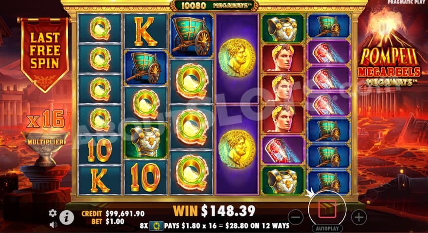 Free Spins bonus game where you can see a 16X multiplier to the left.