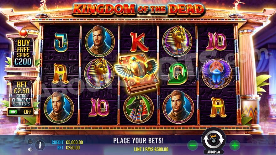 Five reels in an ancient Egyptian setting.