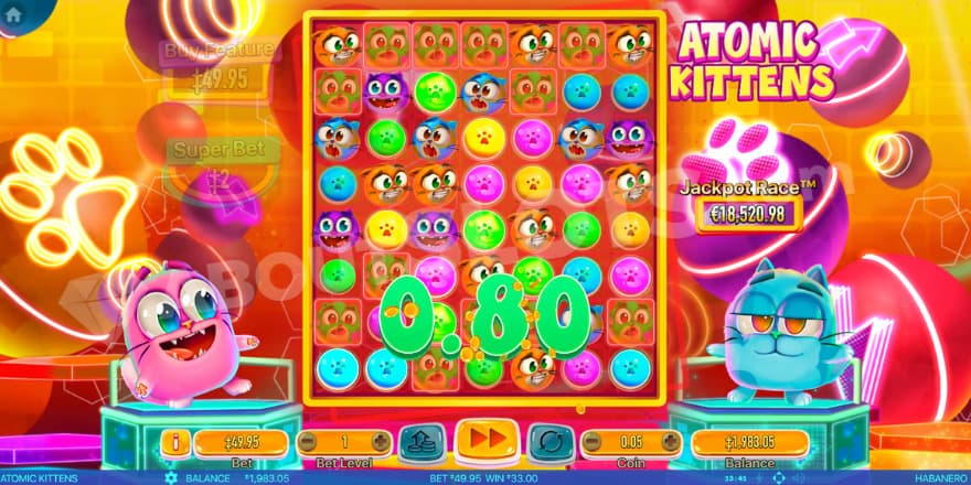 Bonus game where you can see the current Jackpot Race to the right.