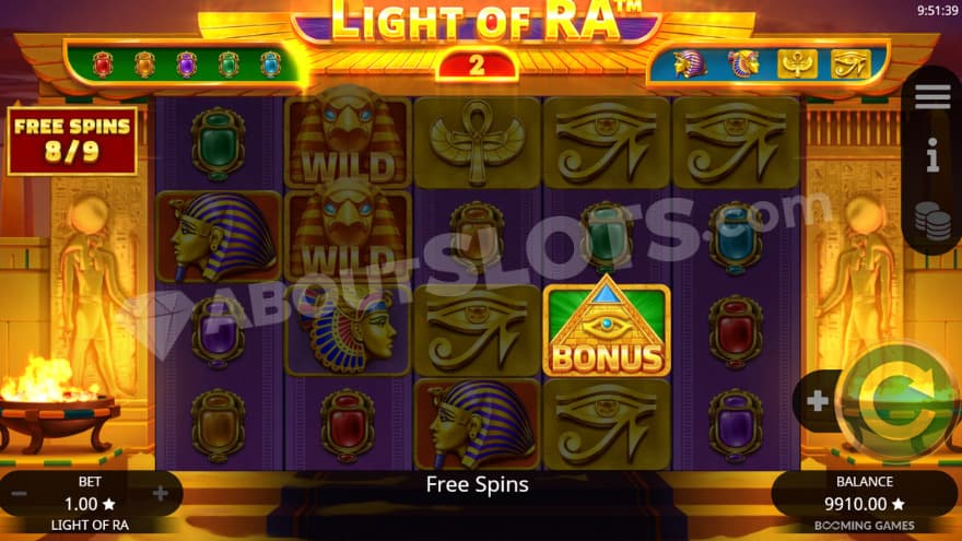 Bonus game with two free spins left.