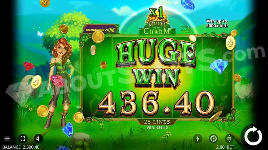 A text on the grid saying "Huge Win 436.40."