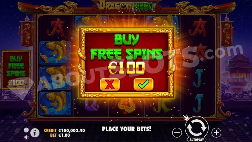A box saying "buy free spins €100."