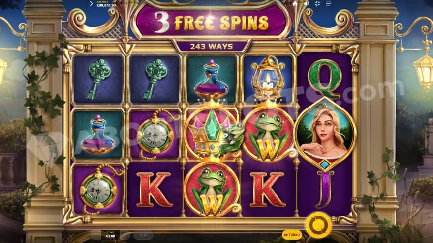 Free Spins bonus game with three remaining spins, showed above the reels.
