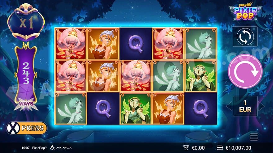 Five reels with fairies and royal symbols.