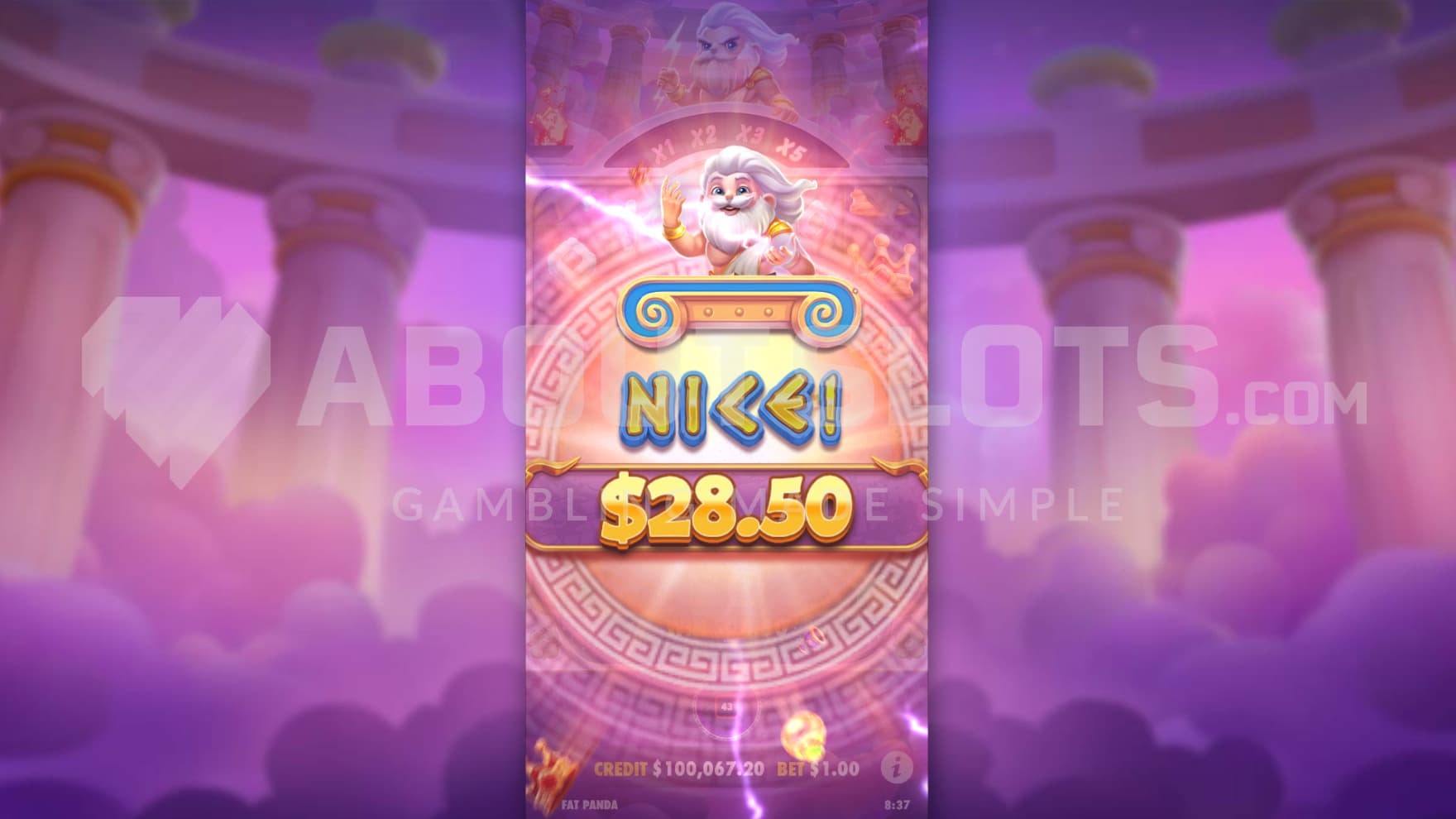 A Nice Win has been hit, giving you a small pop-up