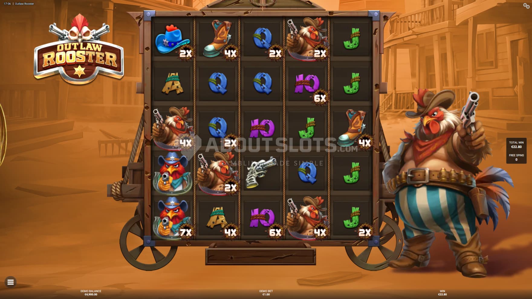 Multipliers stay between spins as the dust rolls into the town during the bonus game
