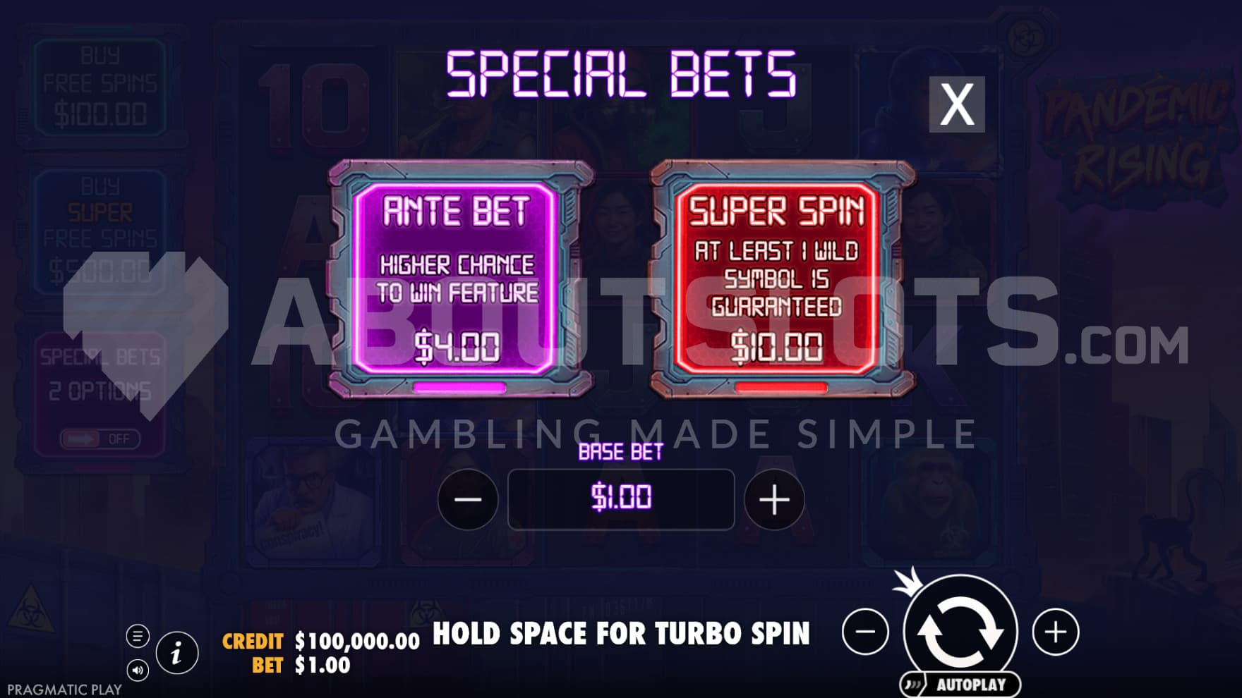 The game offers unique Ante Bet bonuses