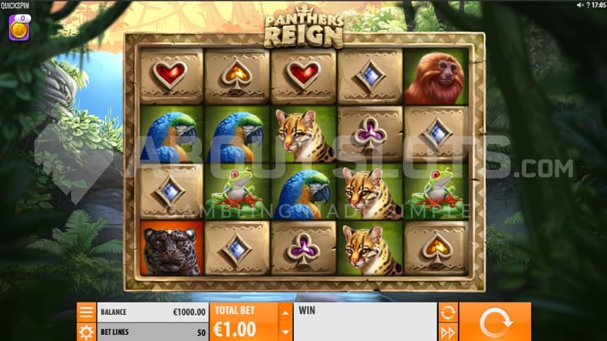 Animal Symbols crowding the reels and a beautiful jungle and waterfall is in the background